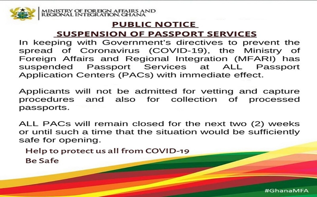 PUBLIC NOTICESUSPENSION OF PASSPORT SERVICES